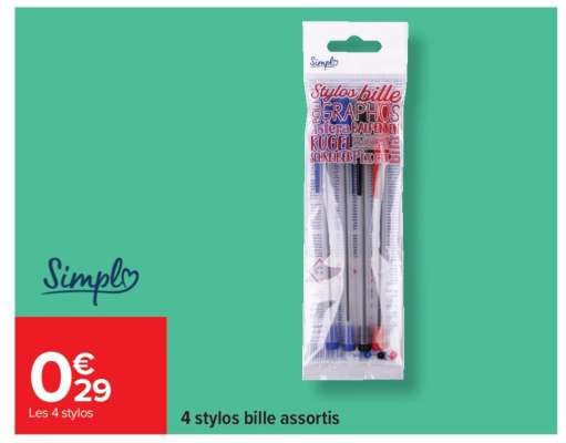 4 stylos bille assortis