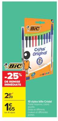 10 stylos bille Cristal