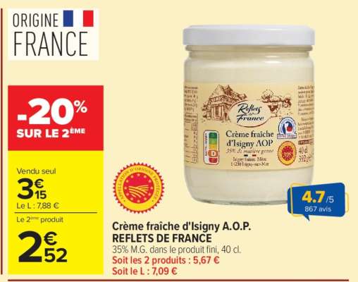 Crème fraîche d'Isigny A.O.P. REFLETS DE FRANCE