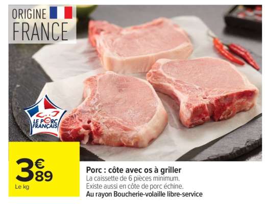 Porc : côte avec os à griller
