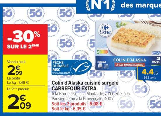 Colin d'Alaska cuisiné surgelé CARREFOUR EXTRA