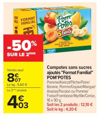 Compotes sans sucres ajoutés "Format Familial" POM' POTES