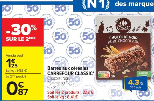 Barres aux céréales CARREFOUR CLASSIC'