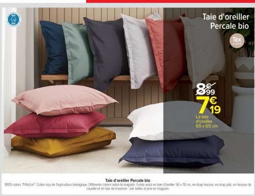 Taie d'oreiller Percale bio