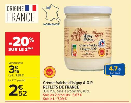 Crème fraîche d'Isigny A.O.P. REFLETS DE FRANCE