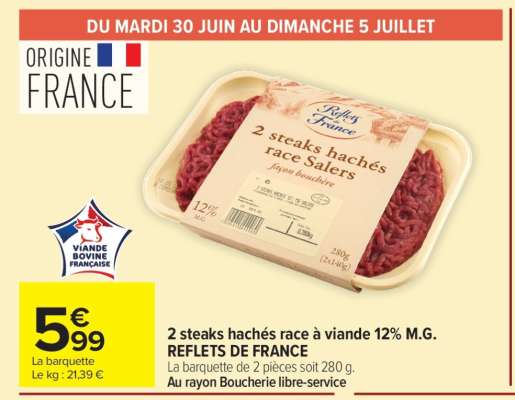 2 steaks hachés race à viande 12% M.G REFLETS DE FRANCE