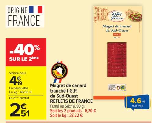 Magret de canard tranché I.G.P. du sud-ouest REFLETS DE FRANCE
