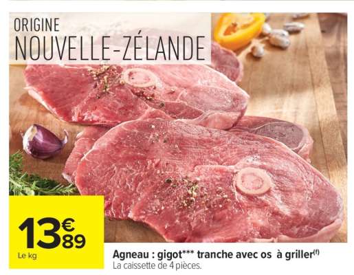 Agneau : gigot*** tranche avec os  à griller