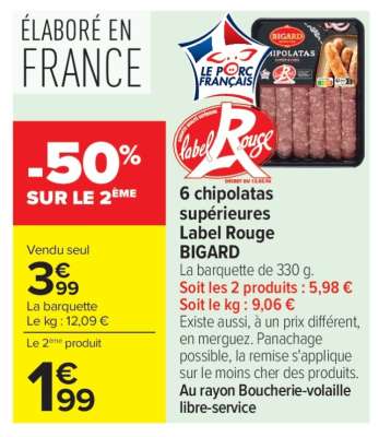 6 chipolatas supérieures Label Rouge BIGARD