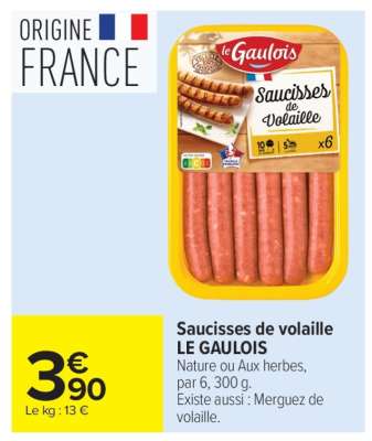 Saucisses de volaille LE GAULOIS