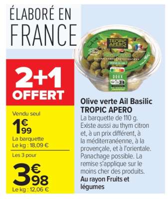 Olive verte Ail Basilic TROPIC APERO