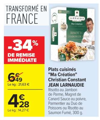 Plats cuisinés «Ma Création Christian Constant» JEAN LARNAUDIE