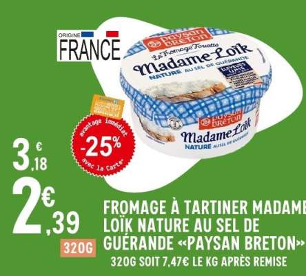 FROMAGE À TARTINER MADAME LOÏK NATURE AU SEL DE GUÉRANDE «PAYSAN BRETON»