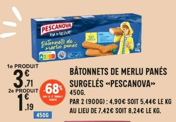 BÂTONNETS DE MERLU PANÉS SURGELÉS «PESCANOVA»
