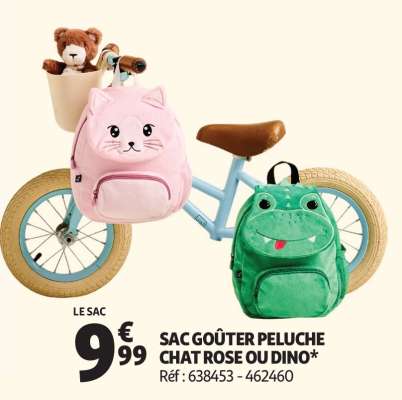 SAC GOÛTER PELUCHE CHAT ROSE OU DINO