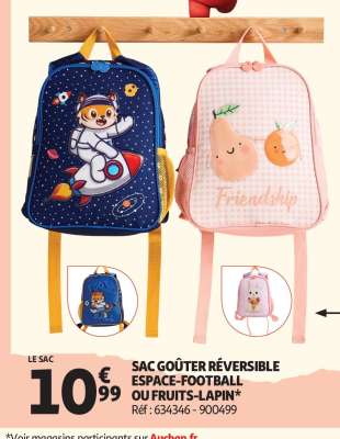 SAC GOÛTER RÉVERSIBLE ESPACE-FOOTBALL OU FRUITS-LAPIN