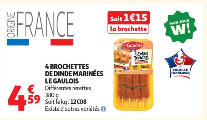 4 BROCHETTES DE DINDE MARINÉES LE GAULOIS