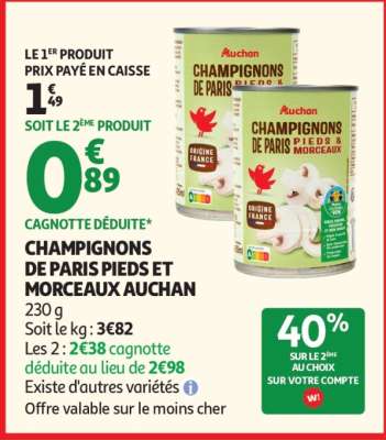CHAMPIGNONS DE PARIS PIEDS ET MORCEAUX AUCHAN