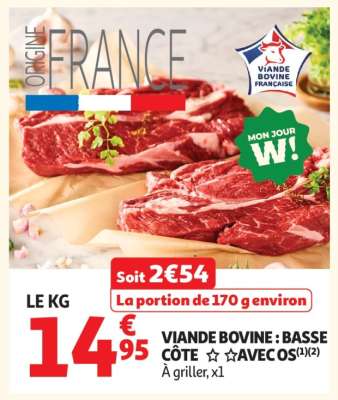 Viande Bovine : Basse Côte** Avec Os