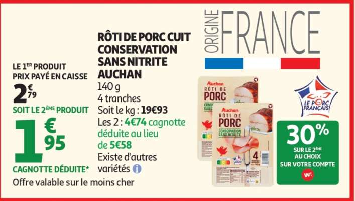 RÔTI DE PORC CUIT CONSERVATION SANS NITRITE AUCHAN