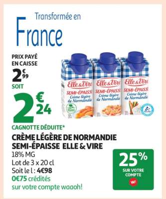 CRÈME LÉGÈRE DE NORMANDIE SEMI-ÉPAISSE ELLE & VIRE