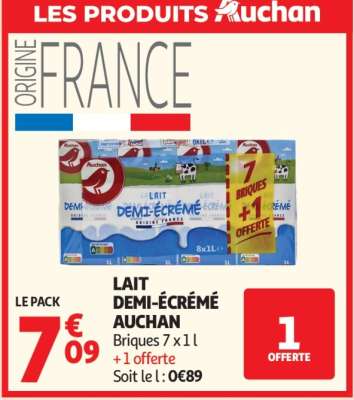Lait Demi-Écrémé Auchan