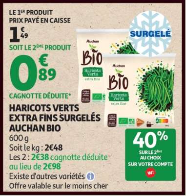 HARICOTS VERTS EXTRA FINS SURGELÉS AUCHAN BIO