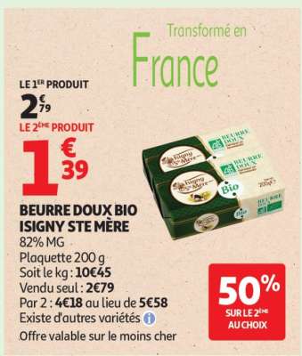 BEURRE DOUX BIO ISIGNY STE MÈRE