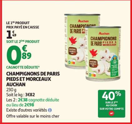 CHAMPIGNONS DE PARIS PIEDS ET MORCEAUX AUCHAN