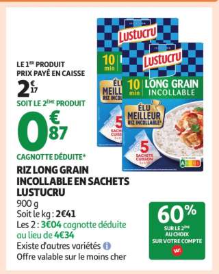 RIZ LONG GRAIN INCOLLABLE EN SACHETS LUSTUCRU