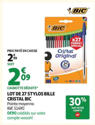 LOT DE 27 STYLOS BILLE CRISTAL BIC