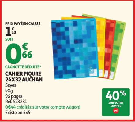 CAHIER PIQUE 24X32 AUCHAN
