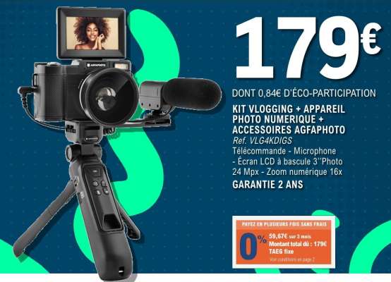 KIT VLOGGING + APPAREIL PHOTO NUMERIQUE + ACCESSOIRES AGFAPHOTO