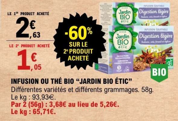 INFUSION OU THÉ BIO “JARDIN BIO ÉTIC”