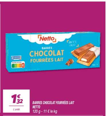 BARRES CHOCOLAT FOURRÉES LAIT