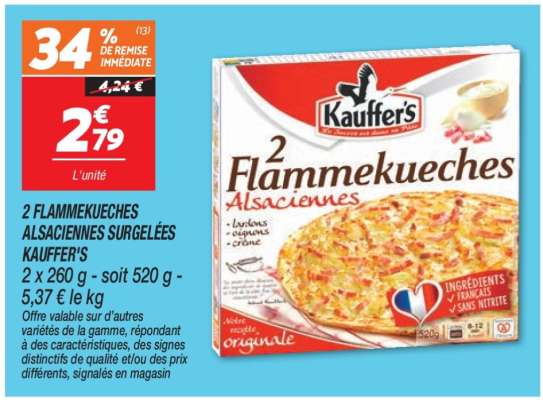 2 FLAMMEKUECHES ALSACIENNES SURGELÉES KAUFFER'S