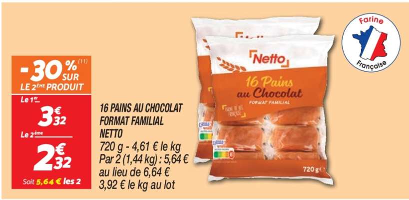 16 PAINS AU CHOCOLAT FORMAT FAMILIAL NETTO