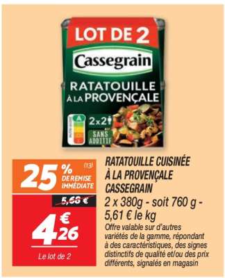Ratatouille Cuisinée À La Provençale Cassegrain