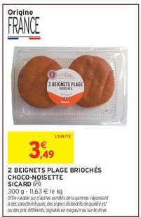 2 BEIGNETS PLAGE BRIOCHÉS CHOCO-NOISETTE SICARD