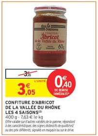 CONFITURE D'ABRICOT DE LA VALLÉE DU RHÔNE LES 4 SAISONS