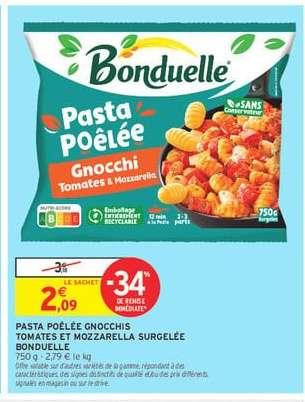 PASTA POÊLÉE GNOCCHIS TOMATES ET MOZZARELLA SURGELÉE BONDUELLE