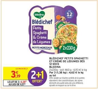 BLÉDICHEF PETITS SPAGHETTI ET CRÈME DE LÉGUMES DÈS 12 MOIS
