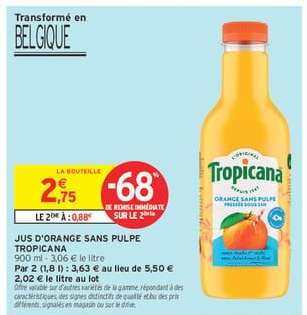 TROPICANA JUS D'ORANGE SANS PULPE