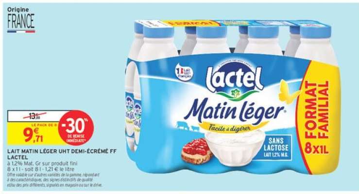 LAIT MATIN LÉGER UHT DEMI-ÉCRÉMÉ FF LACTEL