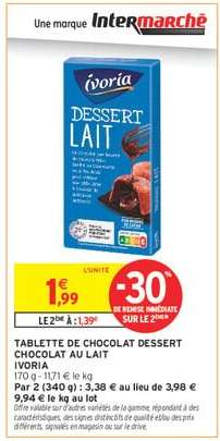 TABLETTE DE CHOCOLAT DESSERT CHOCOLAT AU LAIT IVORIA