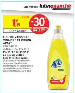 LIQUIDE VAISSELLE VINAIGRE ET CITRON APTA