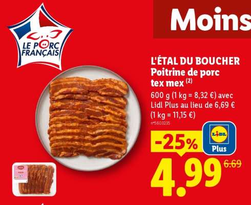 L'ÉTAL DU BOUCHER Poitrine de porc tex-mex