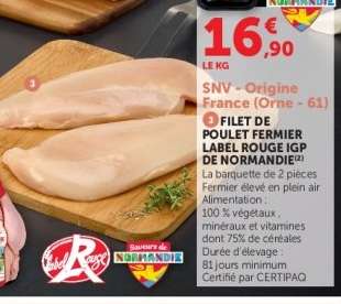 Filet de poulet fermier Label Rouge IGP de Normandie
