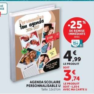 AGENDA SCOLAIRE PERSONNALISABLE U