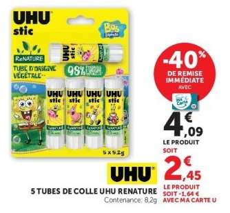 5 TUBES DE COLLE UHU RENATURE